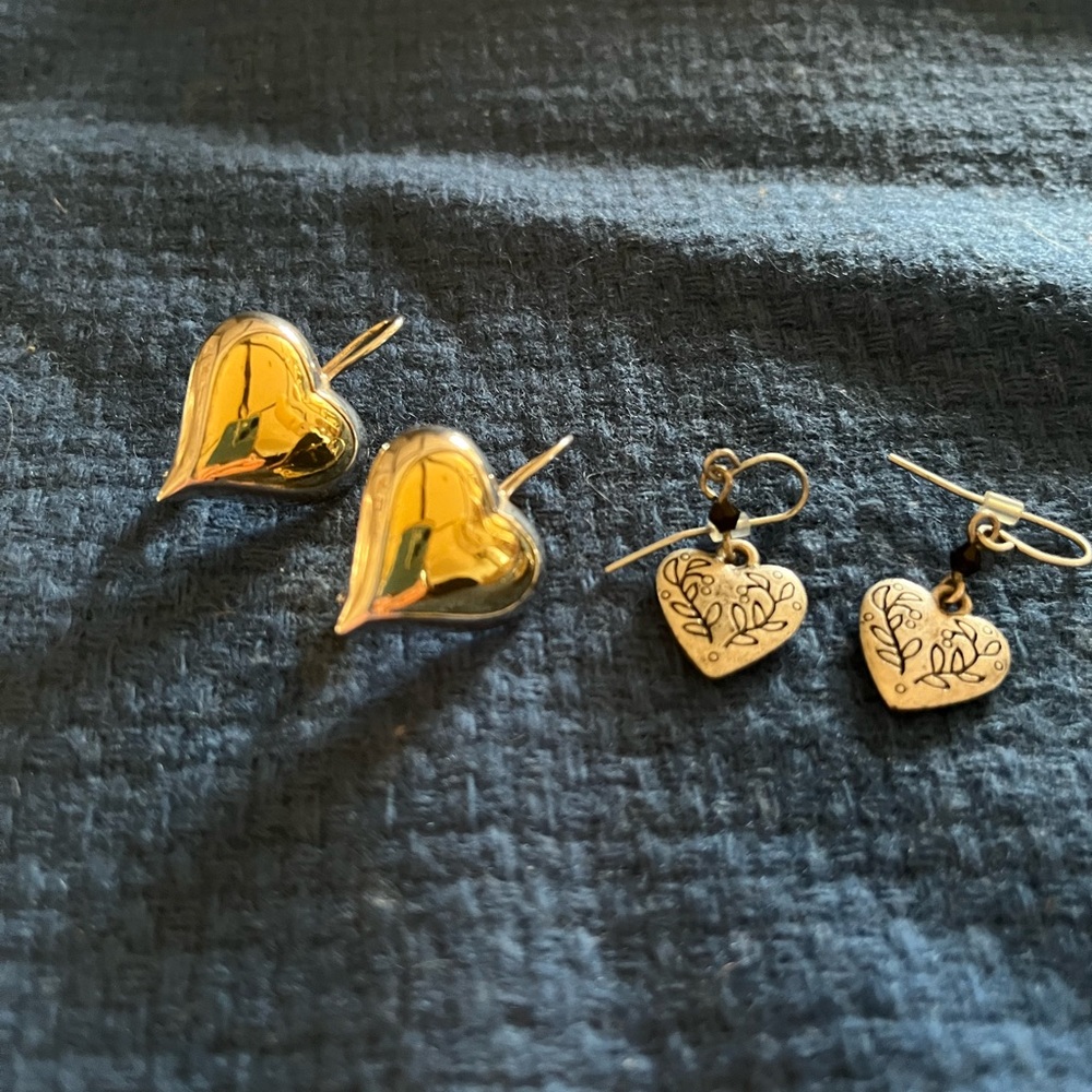 Gold and Silver Heart Earrings and small pair Of silver tone Brighton